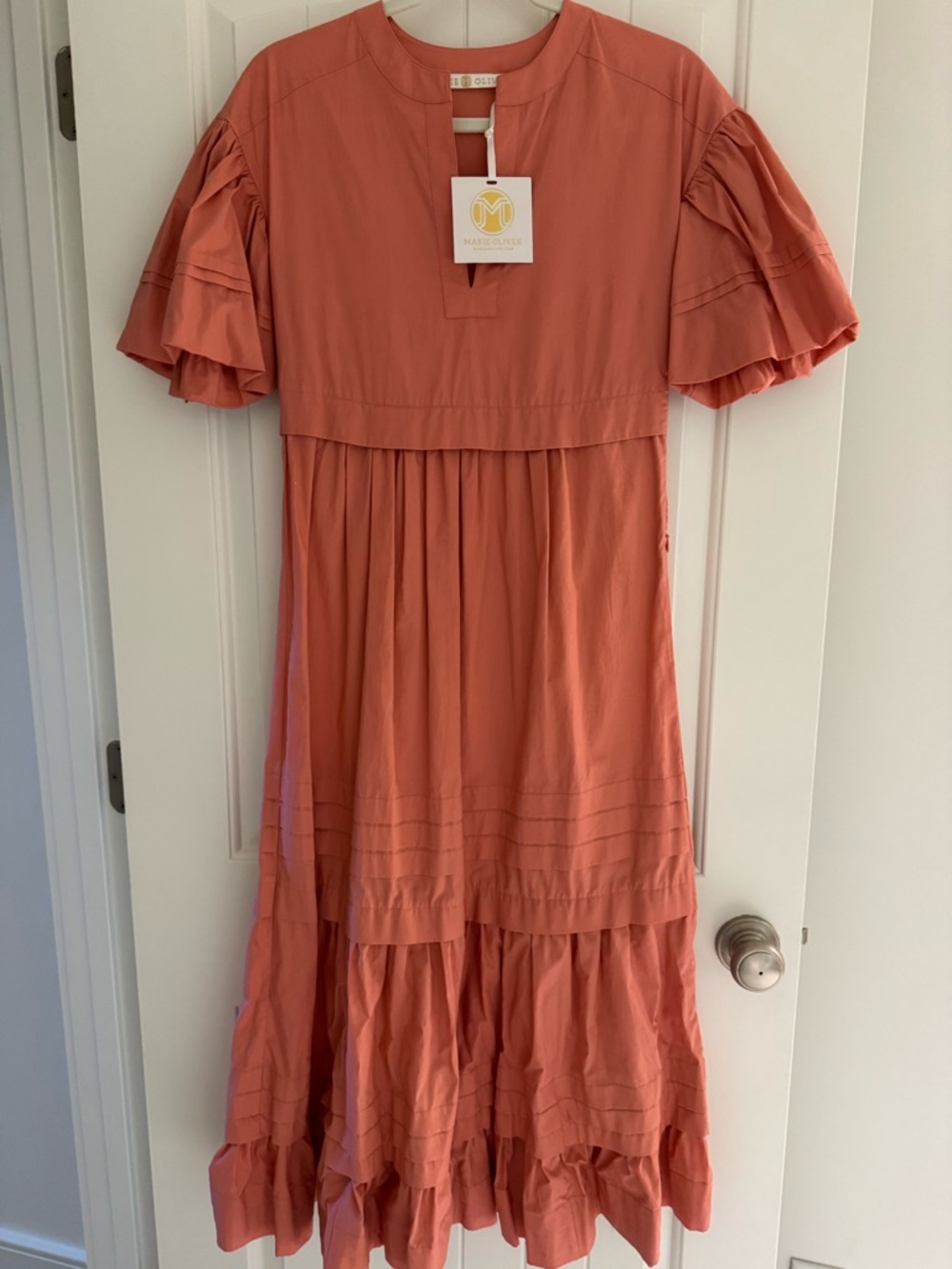 Marie Oliver XXS Coral Tiered Ruffle Dress Retail over $400 NWT